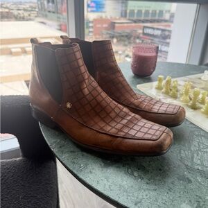 Men’s Ben Sherman Brown Grid Pattern Chelsea Boots